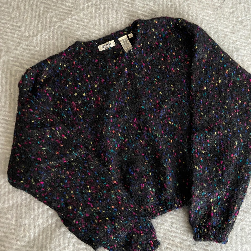 Vintage Black Confetti Cropped  Mohair Sweater